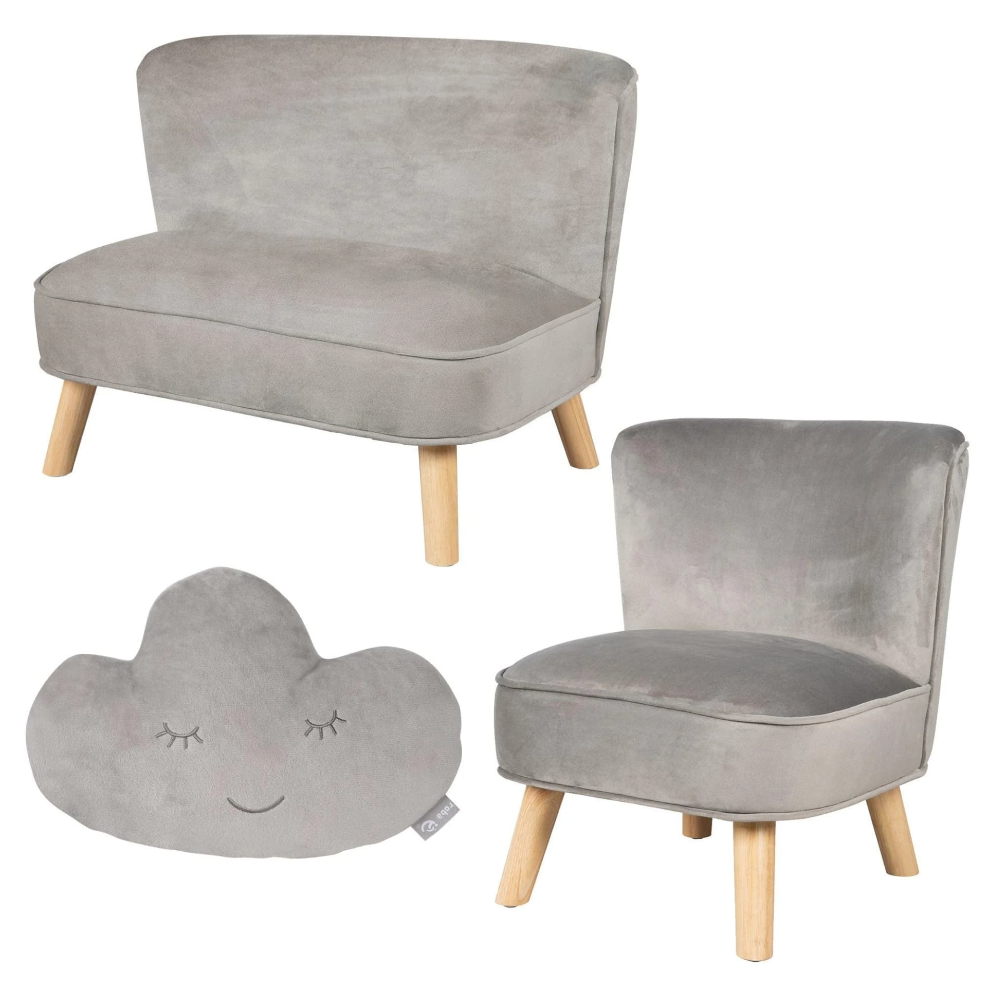 ROBA Lil Sofa Kindersitzgruppe Grau Samt mit Wolkenkissen