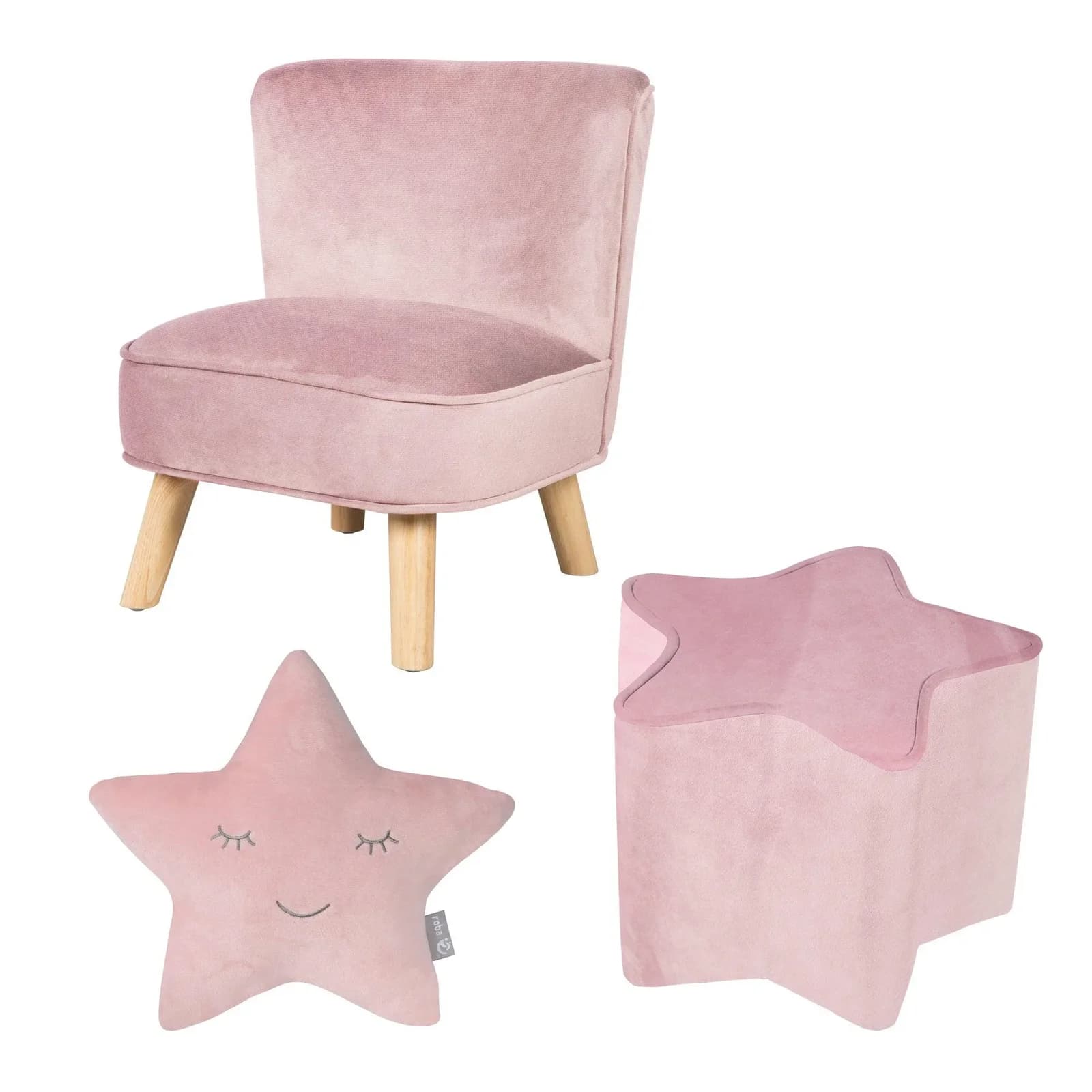 Kindersitzgruppe ROBA 'Lil Sofa' - Retro Samt Sessel & Hocker