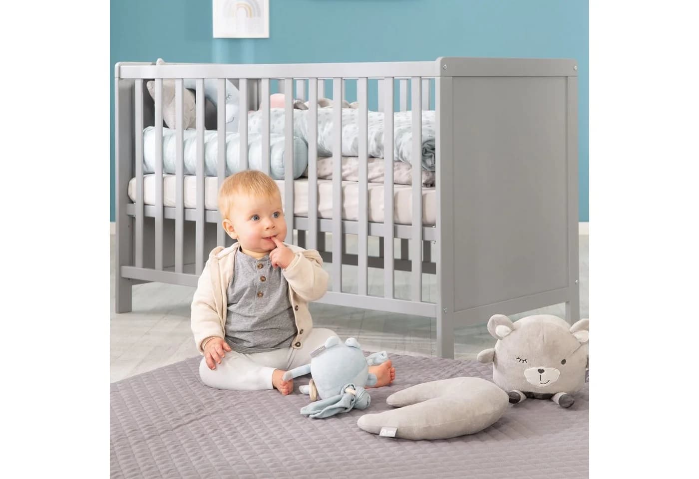 Babybett, Beistellbett in taupe, modern und flexibel