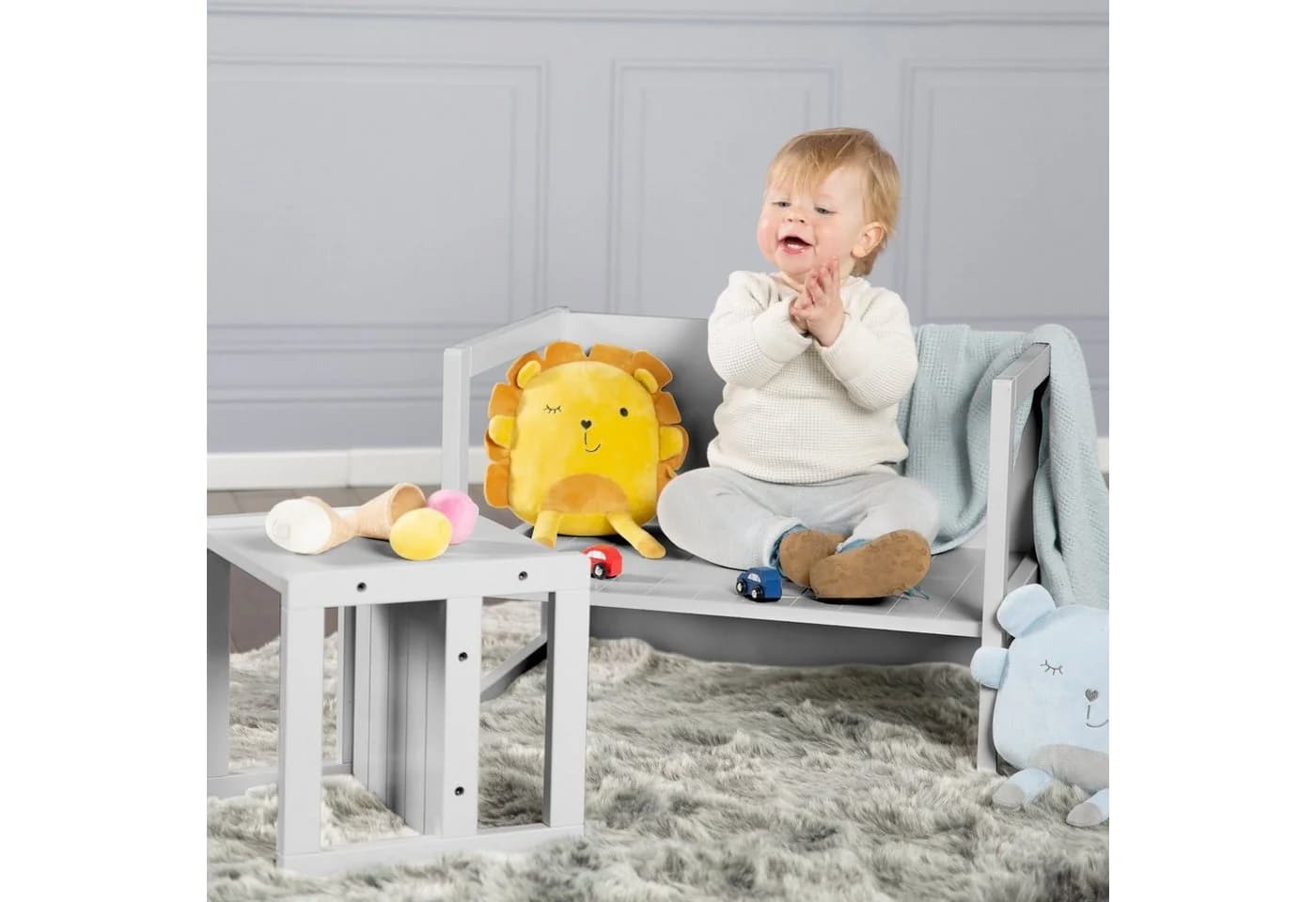 ROBA Kinderhocker Grau Wendehocker 3 Sitzhöhen Landhausstil - Bild 4