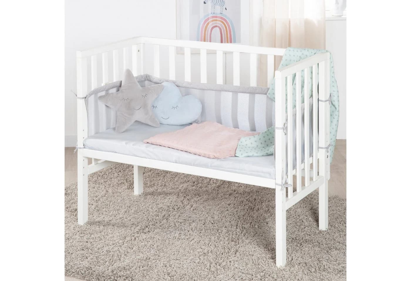 roba Beistellbett 2in1 Weiß mit Matratze und Sicherheitsbarriere