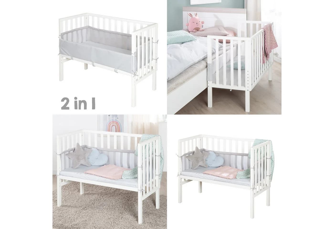 roba Beistellbett 2in1 Weiß mit Matratze und Sicherheitsbarriere - Bild 5