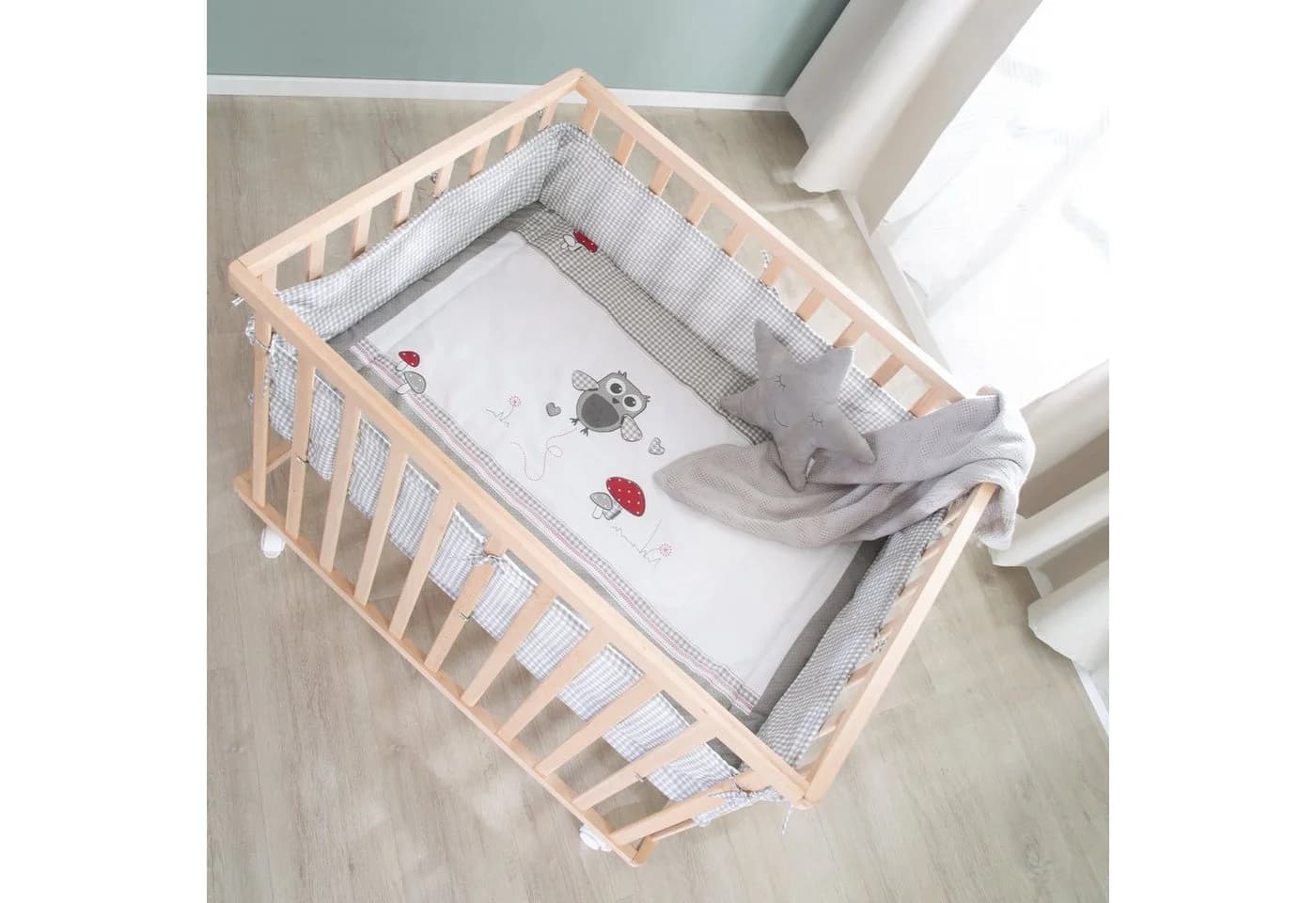 roba® Laufgitter Adam & Eule Beige höhenverstellbar mit Rollen