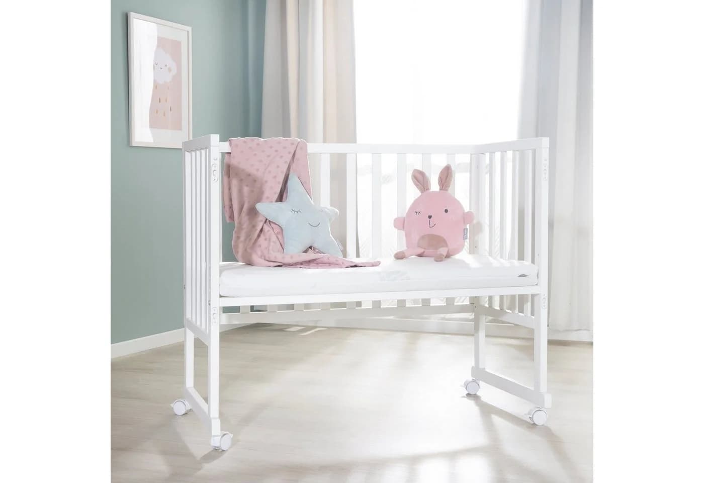 roba® Stubenbett Beistellbett Weiß höhenverstellbar inkl. Matratze