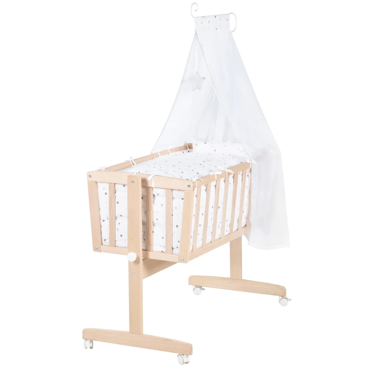roba® Babybett Komplettwiegenset mit Rollen inkl. Bettausstattung & Himmel