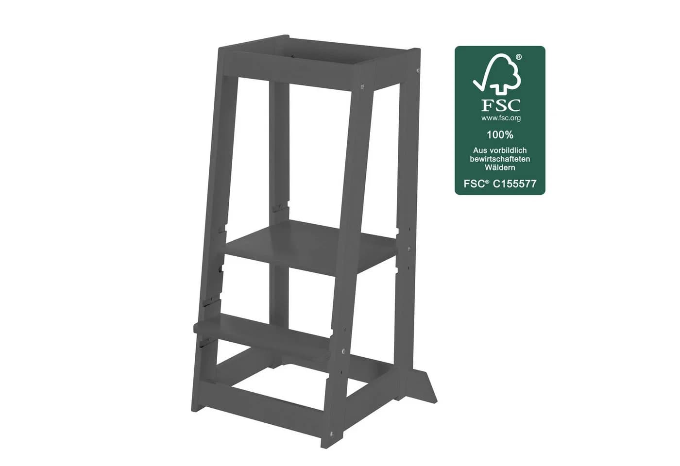 roba® Monti Step Lernturm Montessori Tritthocker Kinder Küchenhelfer 80 kg Kippschutz FSC Holz Anthrazit - Bild 2