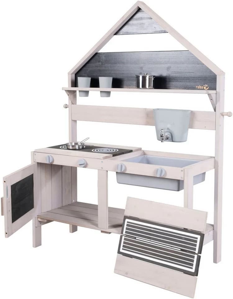 ROBA Outdoor-Spielküche Grau Massivholz mit Wasserhahn - Bild 2