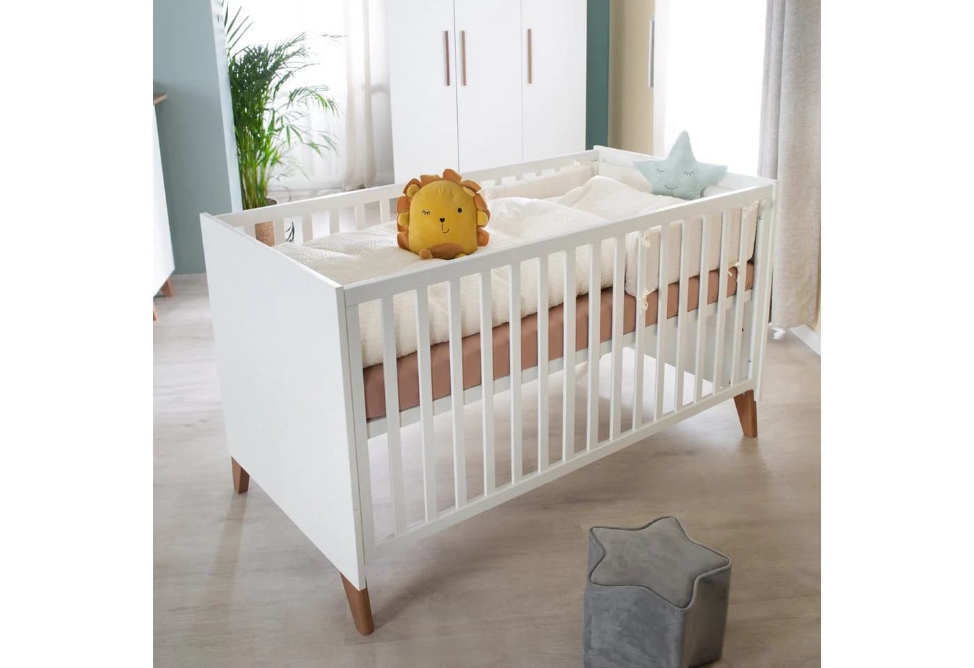roba® Babybett Ole Weiß 70x140cm Holz Umbaubares Gitterbett