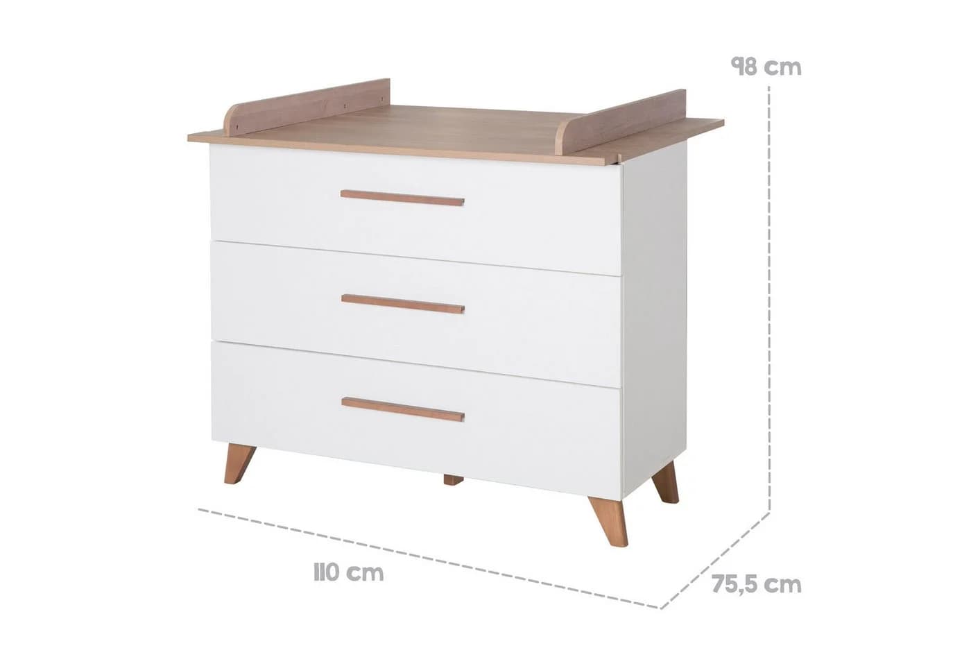 roba® Wickelkommode Ole mit 3 Schubladen - Weiß mit Eiche Dekor - Bild 4