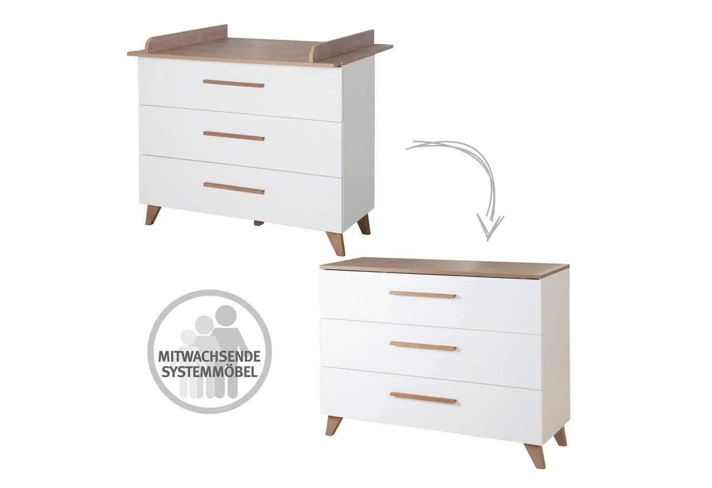roba® Wickelkommode Ole mit 3 Schubladen - Weiß mit Eiche Dekor - Bild 5
