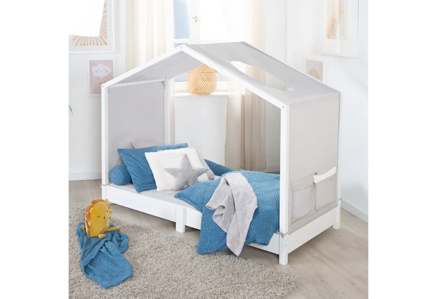 roba® Betthimmel Hausbettbezug Grau mit Stauraum & Dachfenster - Bild 1