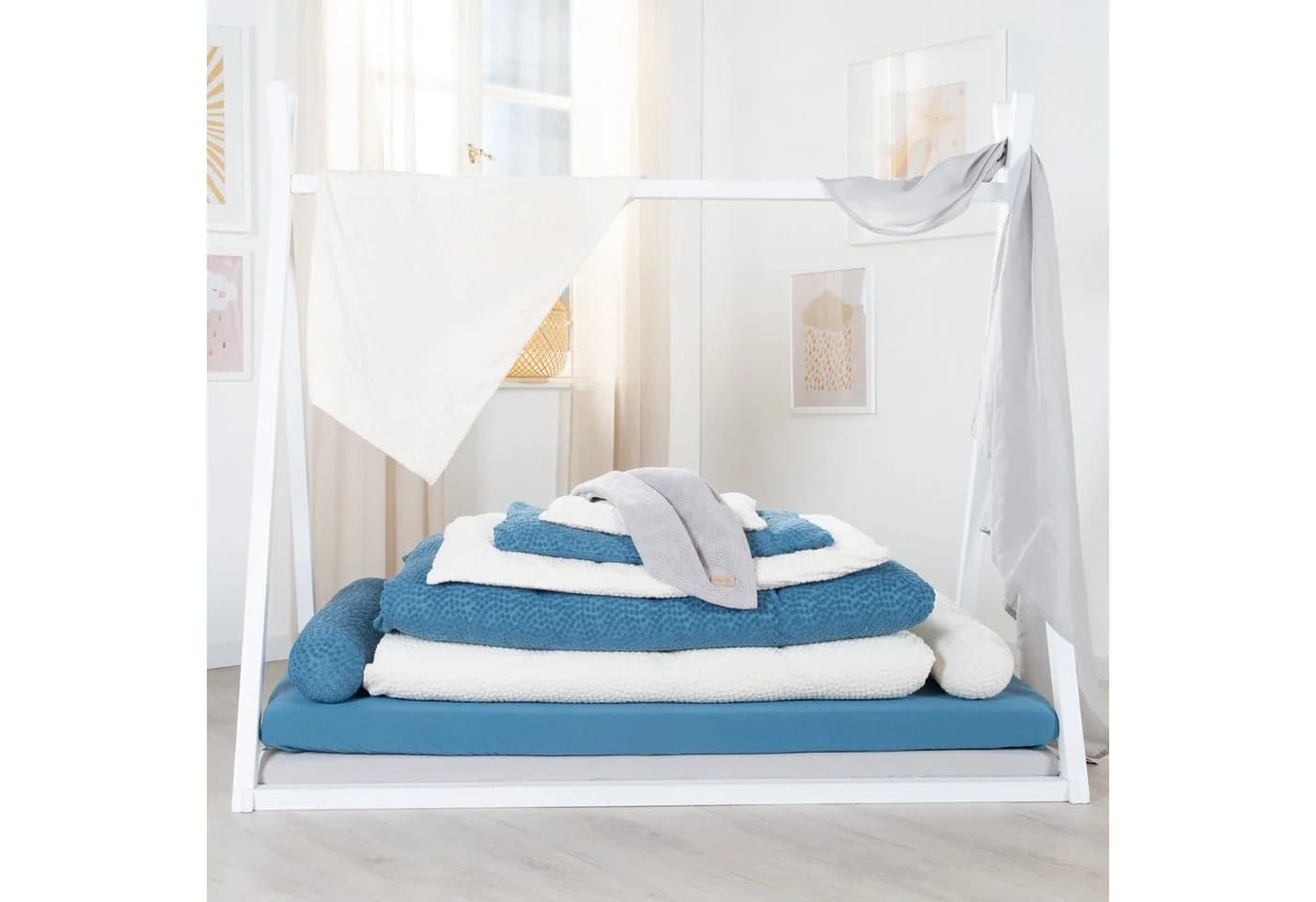 roba® Bettnestchen Seashells Indigo Blau Bio-Baumwolle