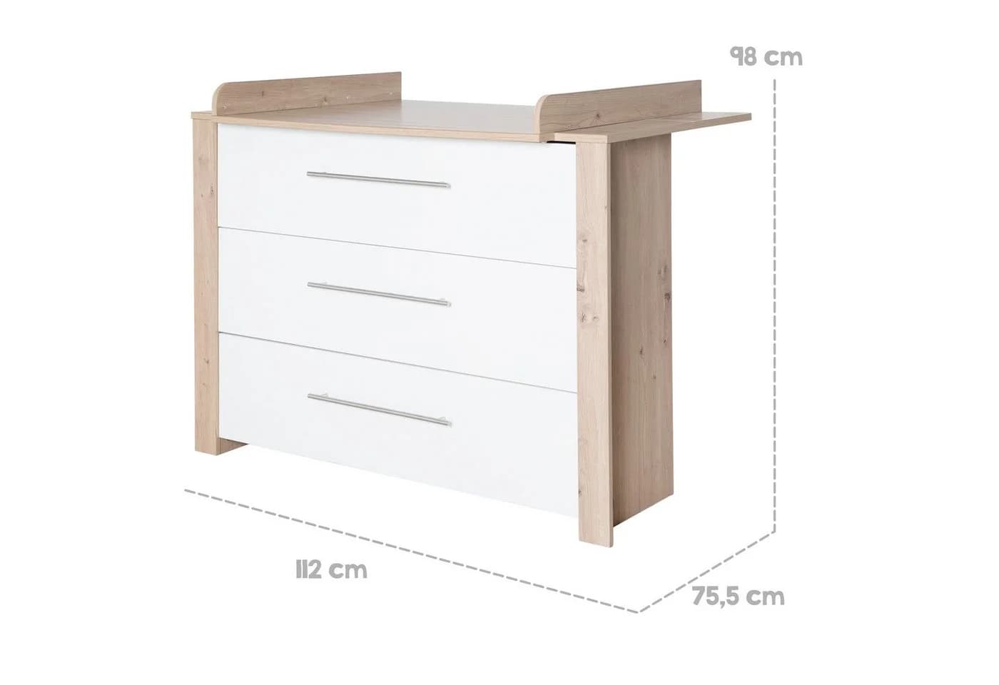 roba® Wickelkommode Malo Modern Weiß Lackiert Artisan Eiche 3 Schubladen - Bild 3