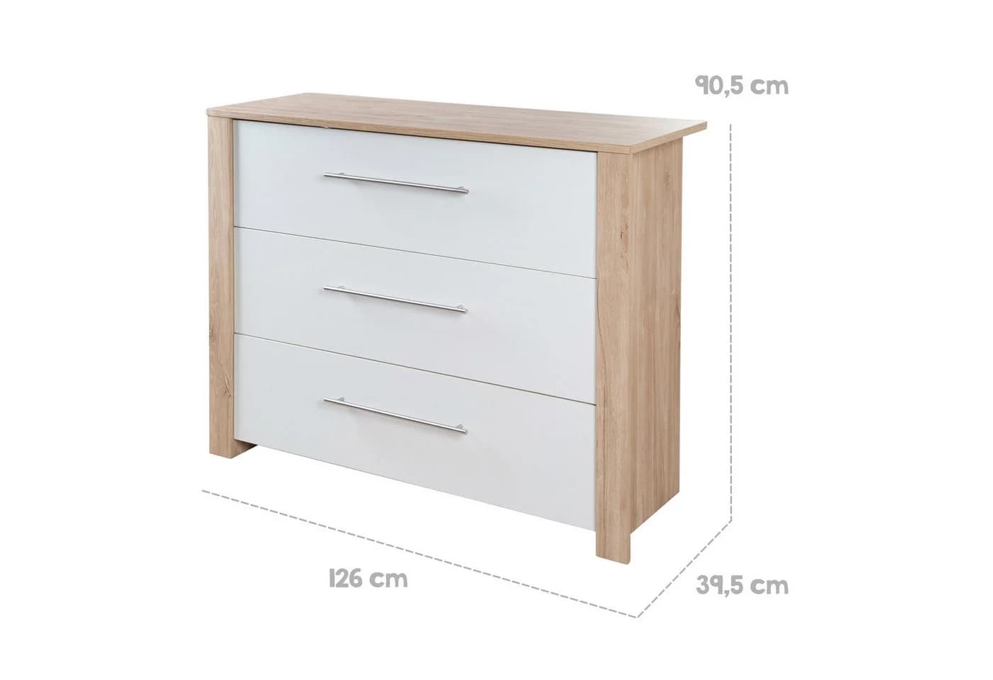roba® Wickelkommode Malo Modern Weiß Lackiert Artisan Eiche 3 Schubladen - Bild 4