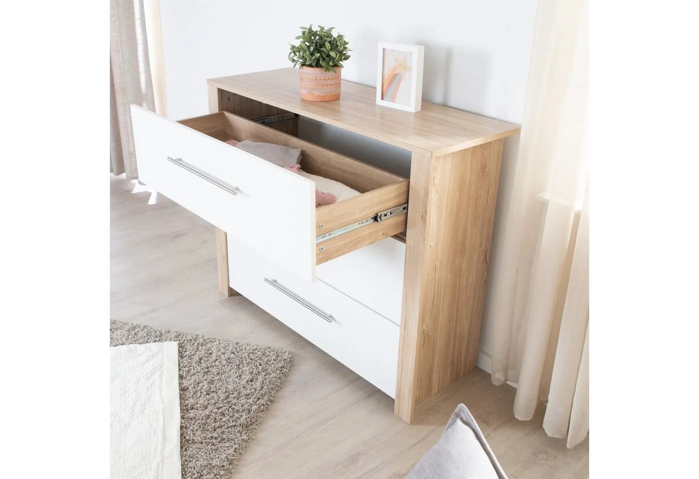 roba® Wickelkommode Malo Modern Weiß Lackiert Artisan Eiche 3 Schubladen - Bild 5
