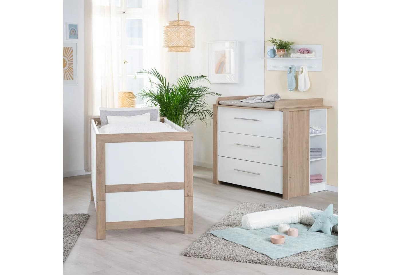 roba® Babyzimmer-Komplettset Malo 3-teilig Weiß Sonoma Eiche
