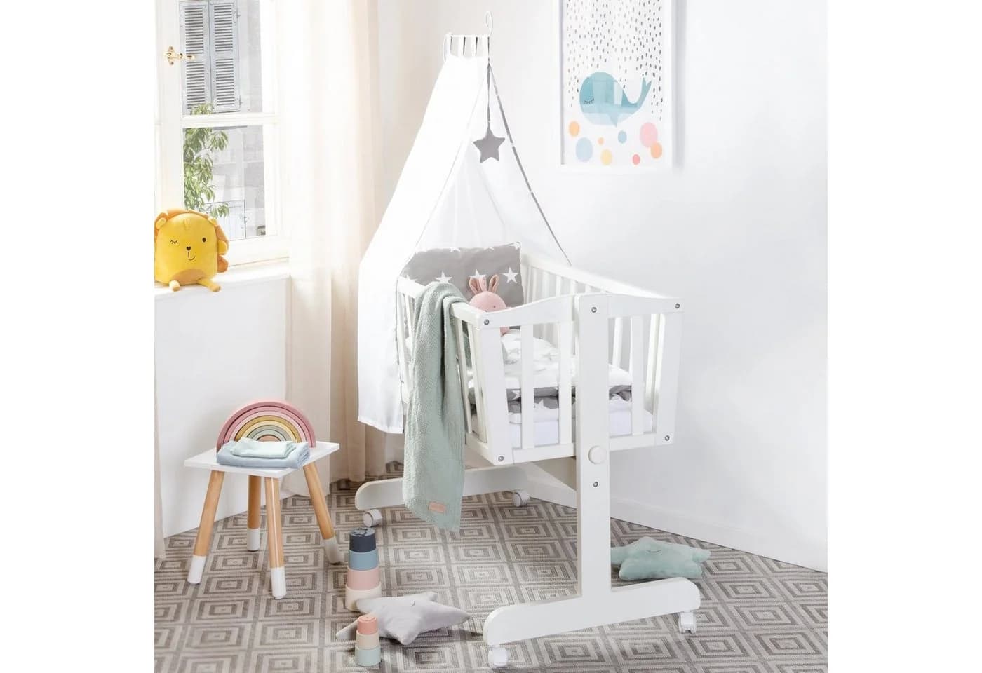 roba® Stubenbett Komplettwiegenset "Little Stars" Weiß/Grau - Bild 2