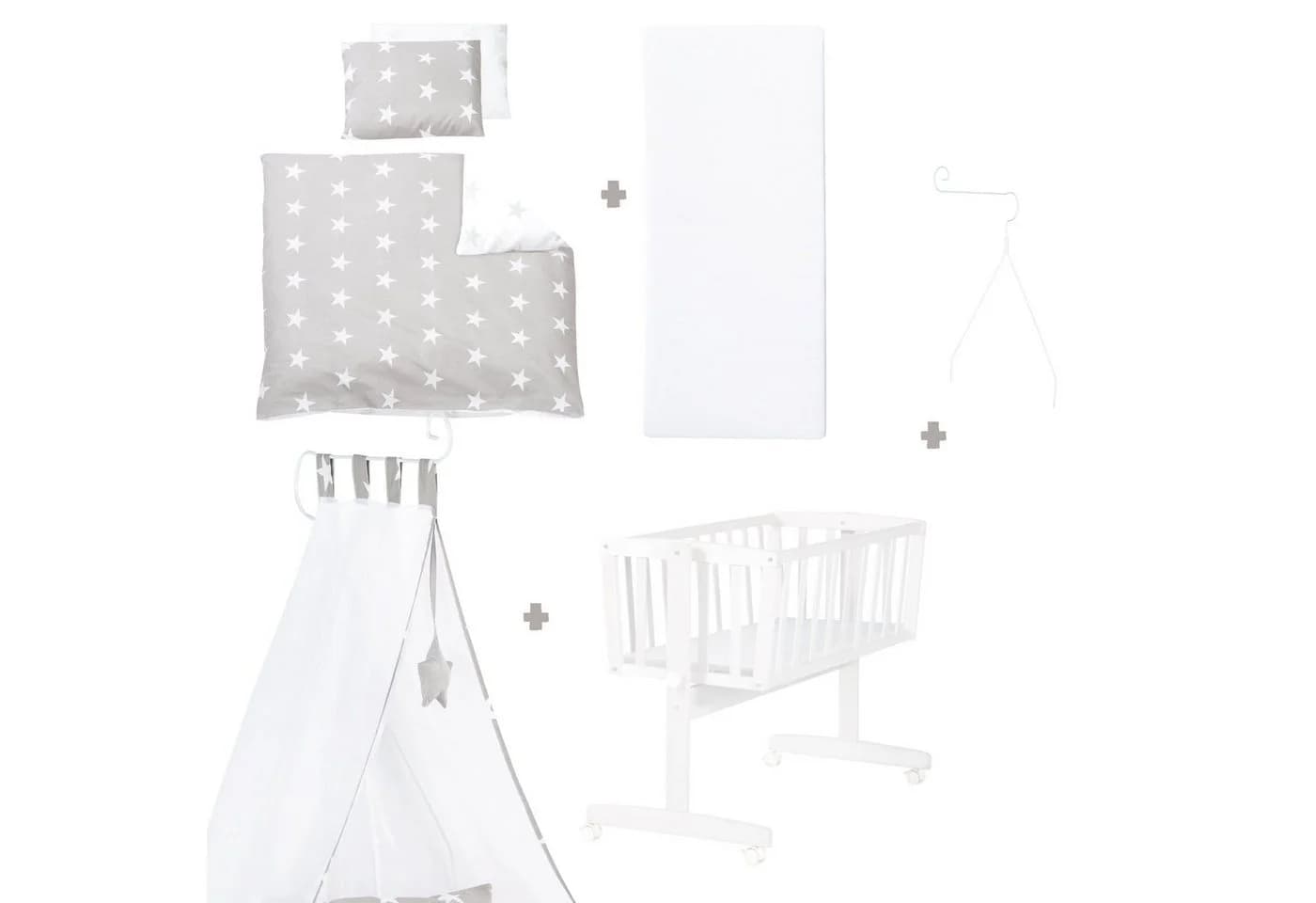 roba® Stubenbett Komplettwiegenset "Little Stars" Weiß/Grau - Bild 3