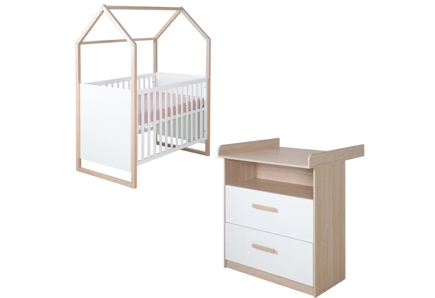 roba® Babymöbel-Set Cabane 2-tlg. Weiß mit Eichen-Dekor