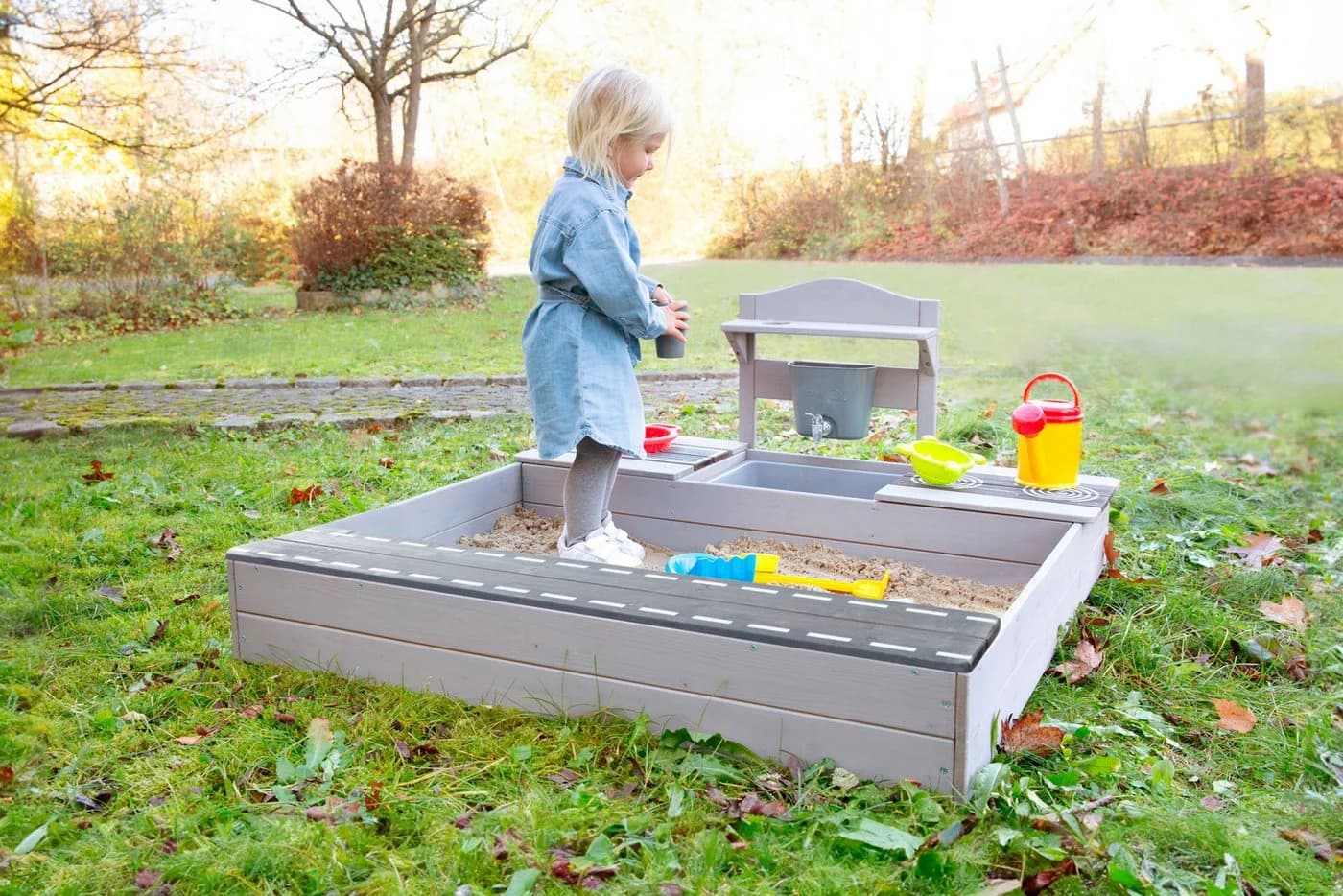 roba Sandkasten mit Matschküche Grau Massivholz - Bild 3