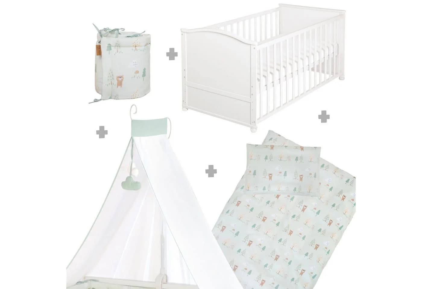 roba® Komplettbett Woodland Buddies - Umbaubares Babybett Weiß