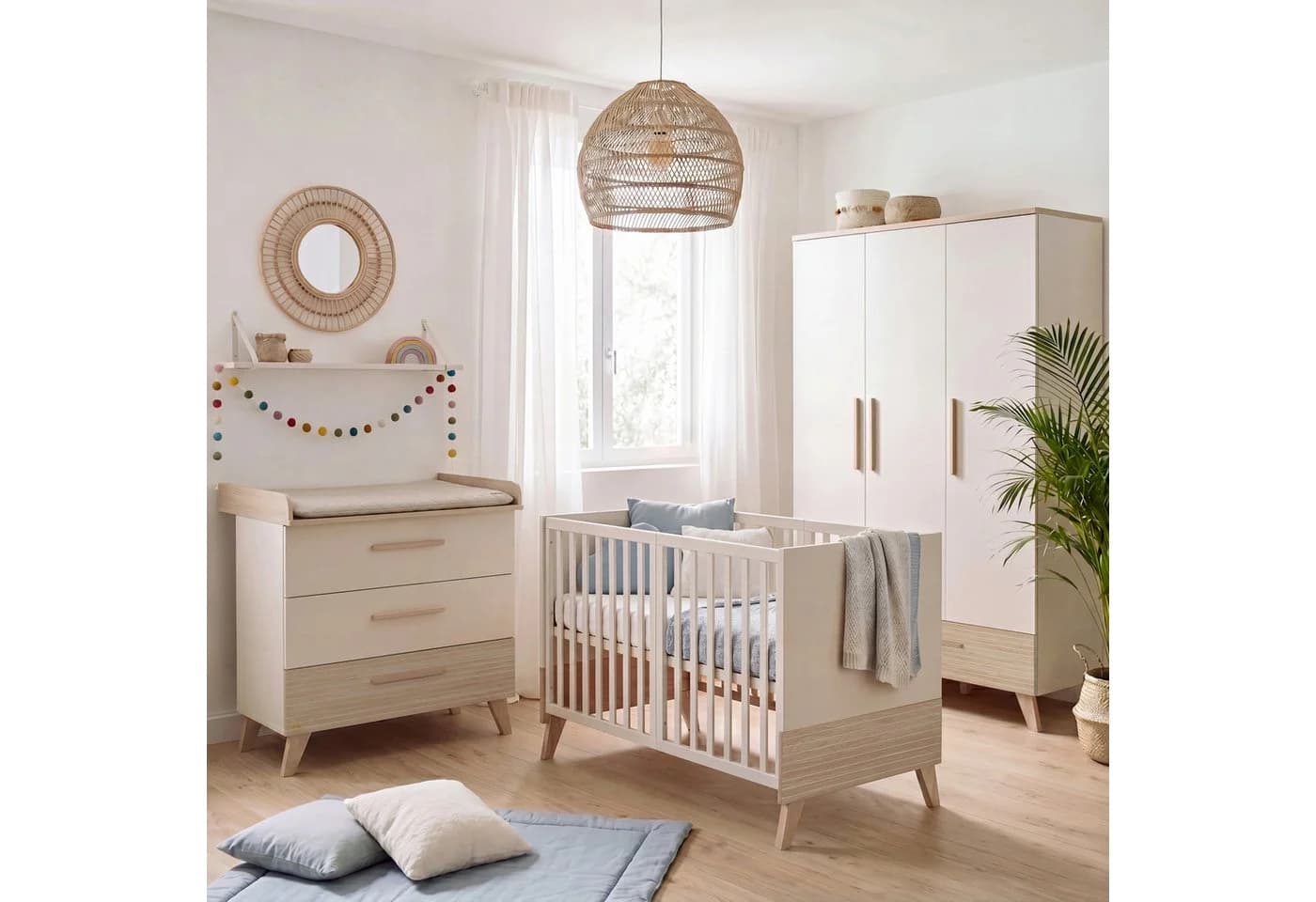 roba Wickelkommode Sidney Beige 3 Schubladen Massivholz Füße