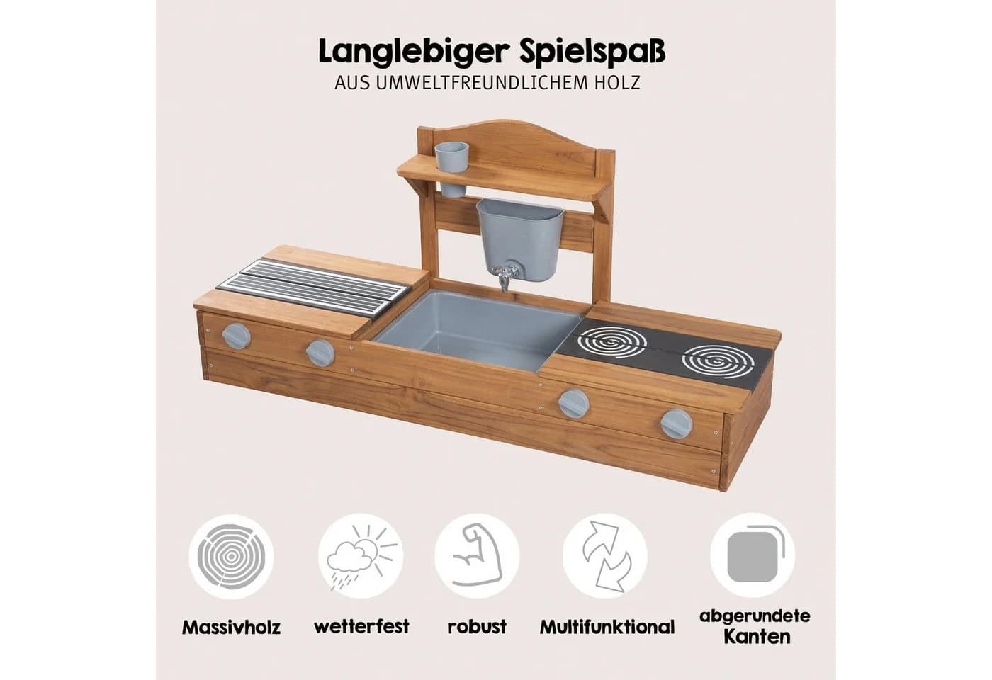 roba® Sandkasten Tiny 2-in-1 Balkonsandkasten mit Matschküche Massivholz - Bild 3