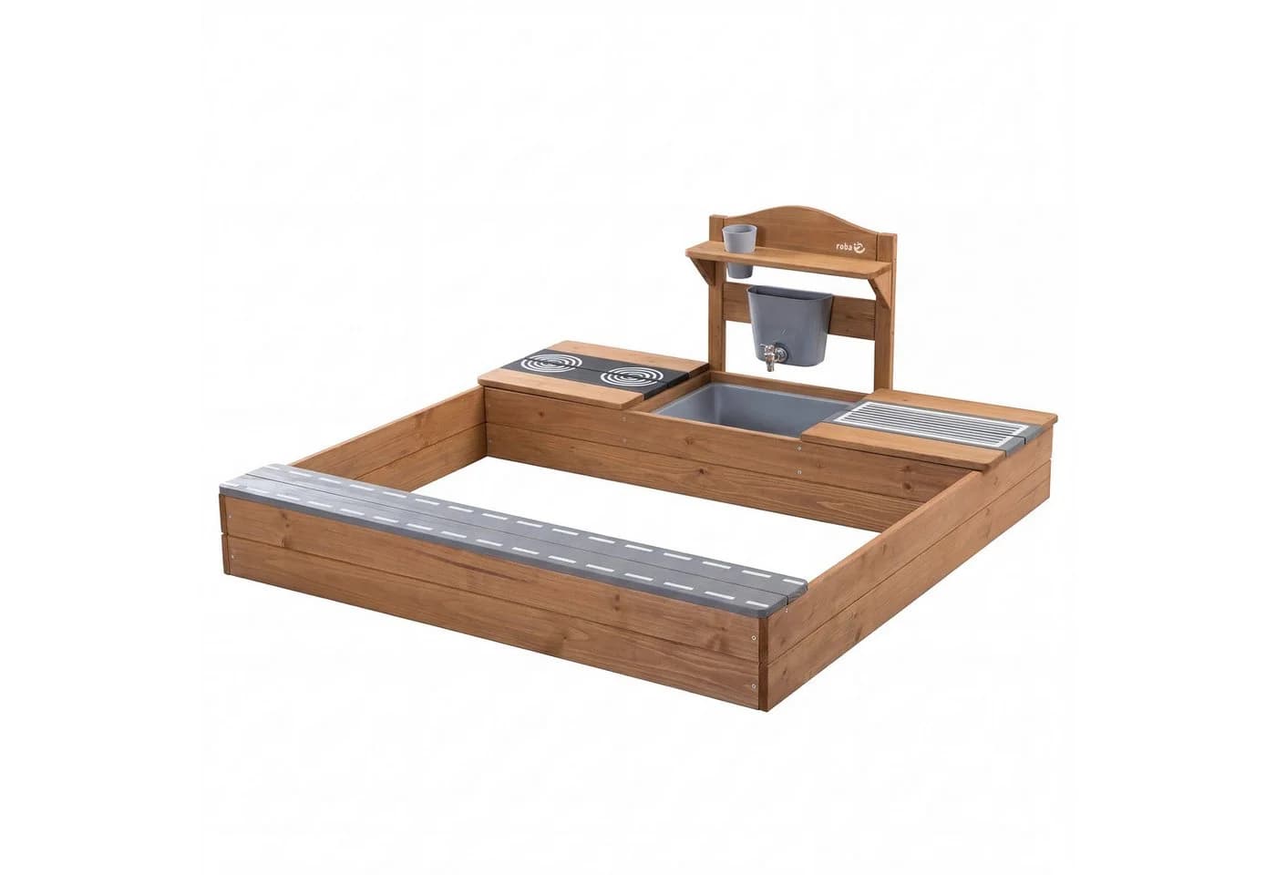 roba Sandkasten mit Matschküche und Sitzbank braun Massivholz - Bild 2