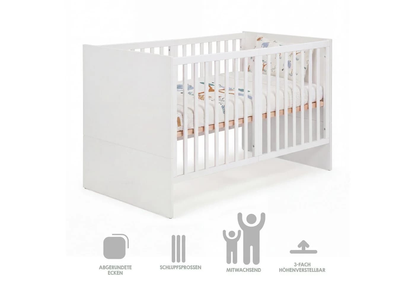 roba® Babybett 70x140 cm höhenverstellbar weiß Holz - Bild 5
