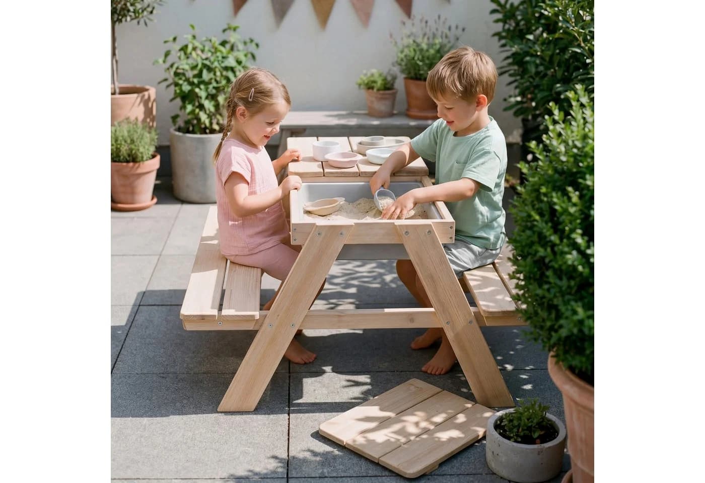 roba® Garten-Kindersitzgruppe Outdoor+ Massivholz mit Spielwannen