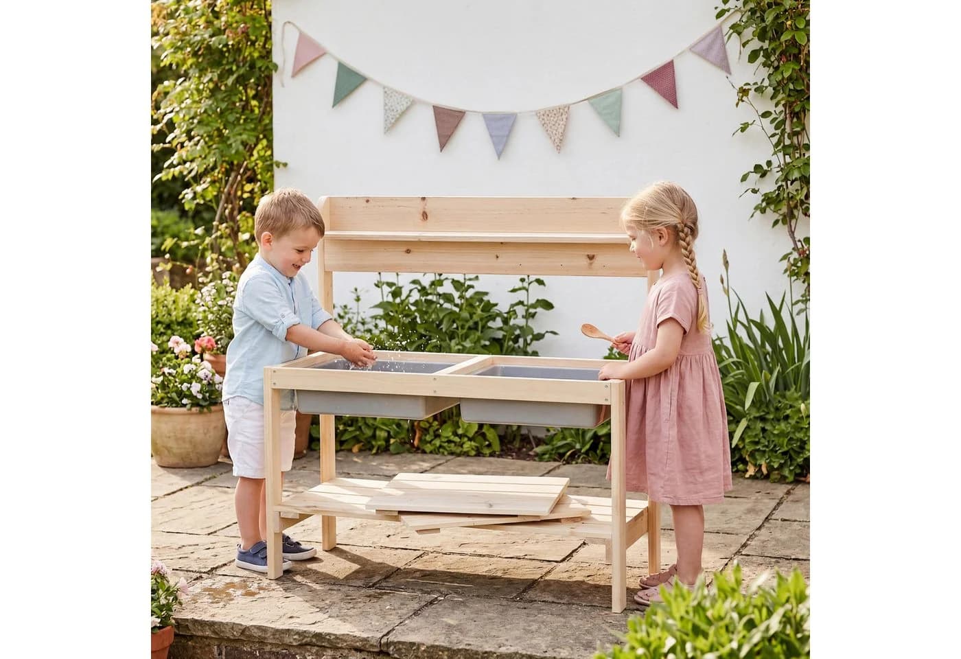 roba® Outdoor-Spielküche FUN Massivholz Beige mit abnehmbarer Abdeckung