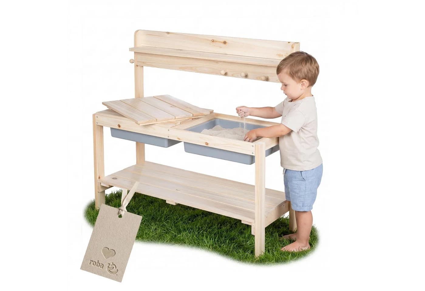 roba® Outdoor-Spielküche FUN Massivholz Beige mit abnehmbarer Abdeckung - Bild 2