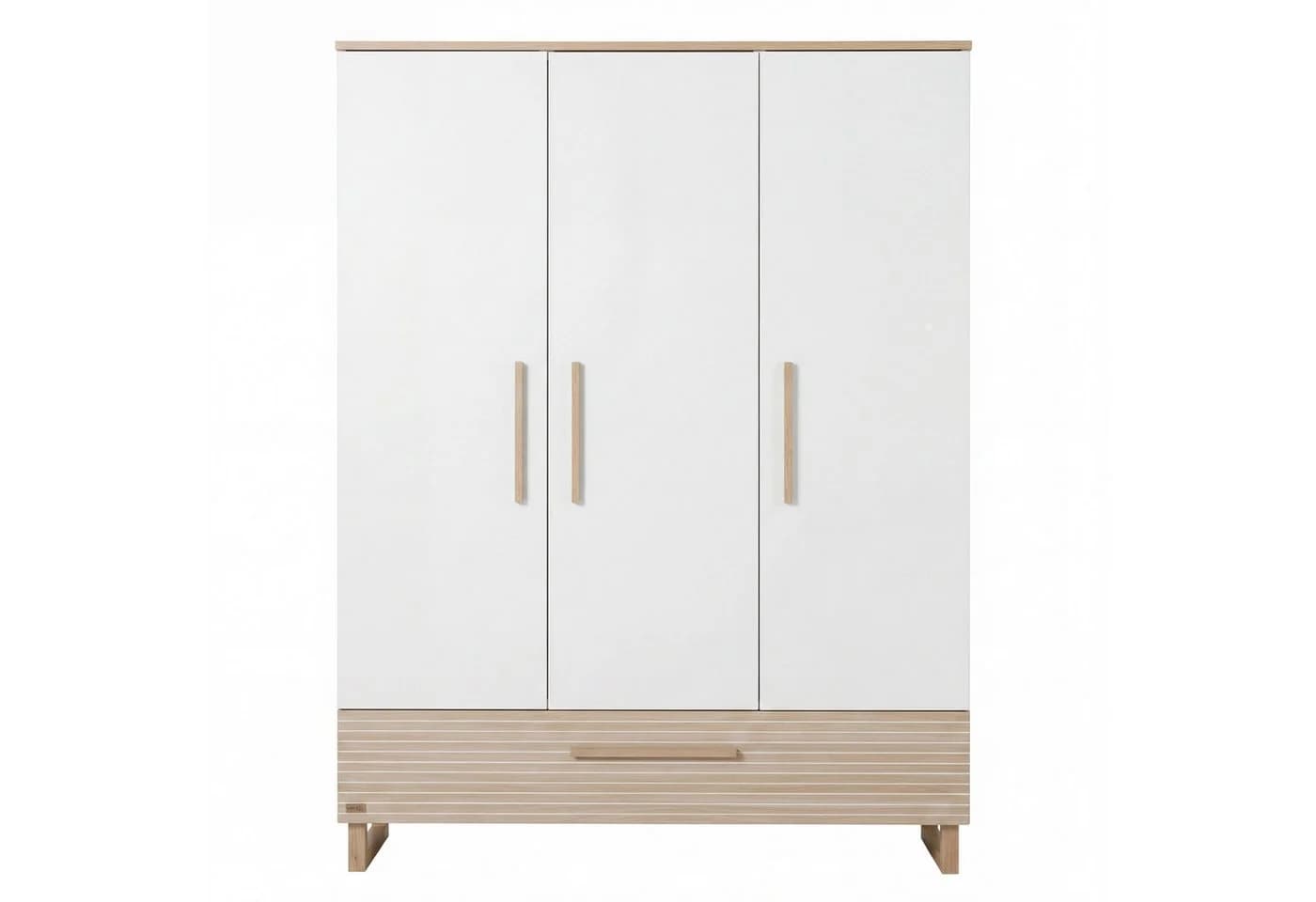roba® Kleiderschrank Noah 3-türig Walnuss/Weiß Massivholz-Griffe Softclose - Bild 5