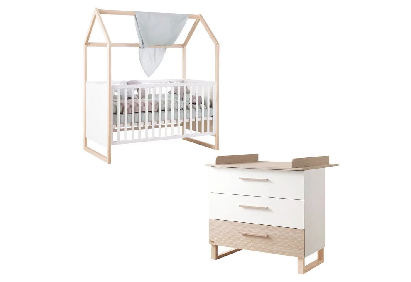 roba® Babymöbel-Set Noah Weiß Massivholz Füße