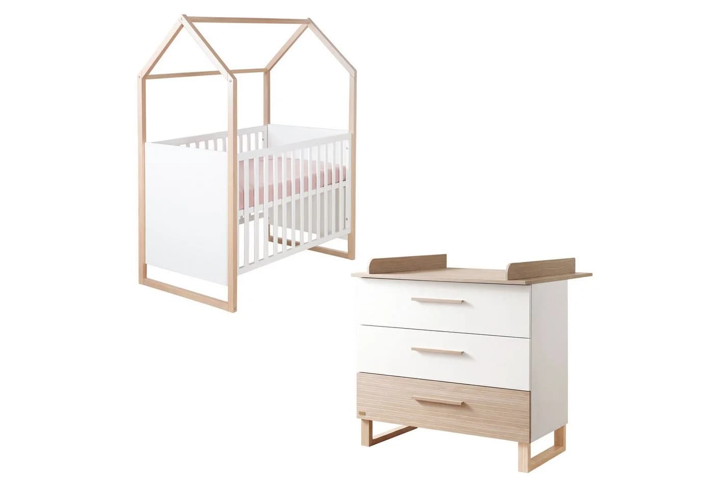 roba® Babymöbel-Set Noah Weiß Massivholz Füße