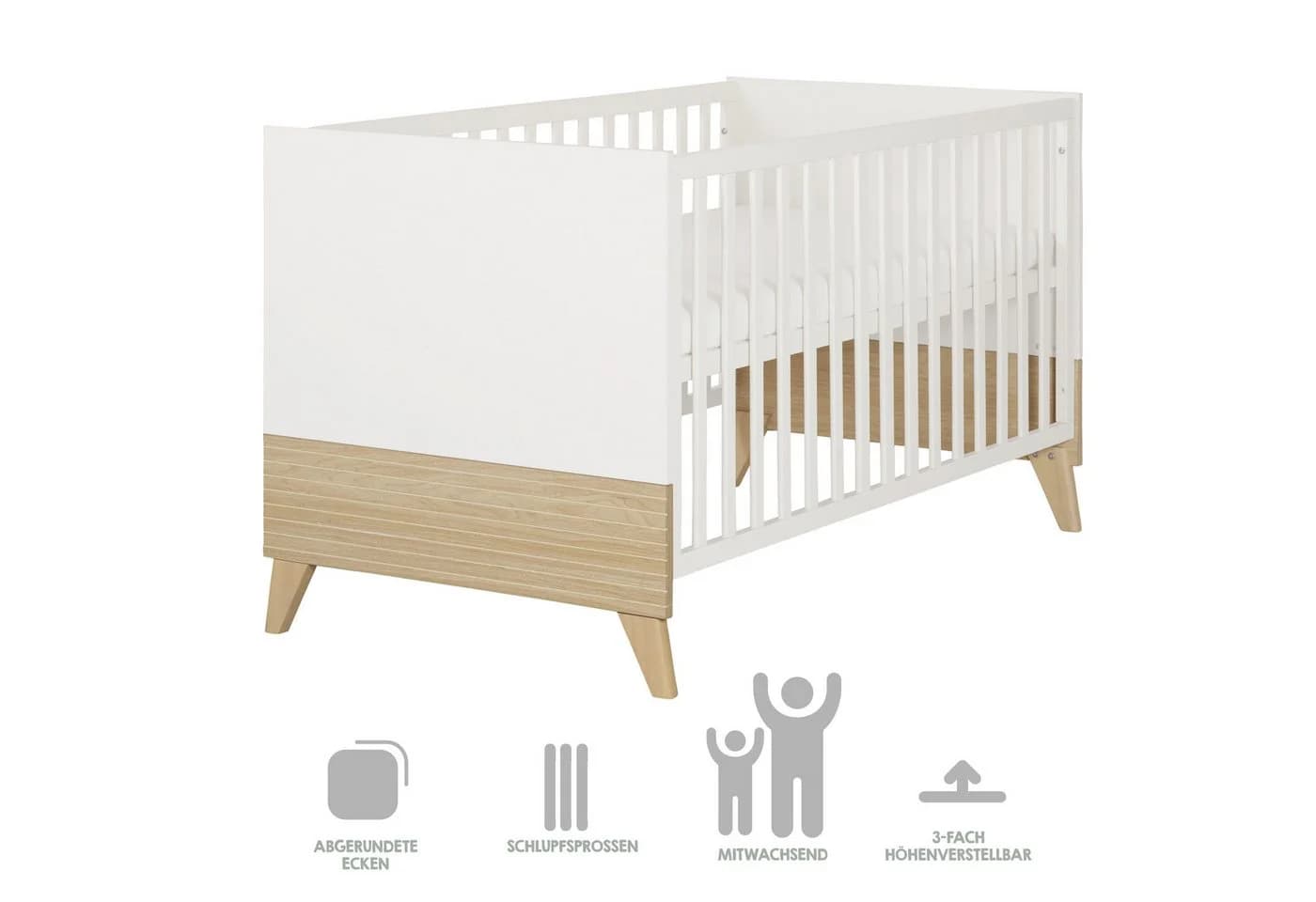 roba® Babybett Theo 70x140 cm Weiß Ulme höhenverstellbar umbaubar - Bild 4