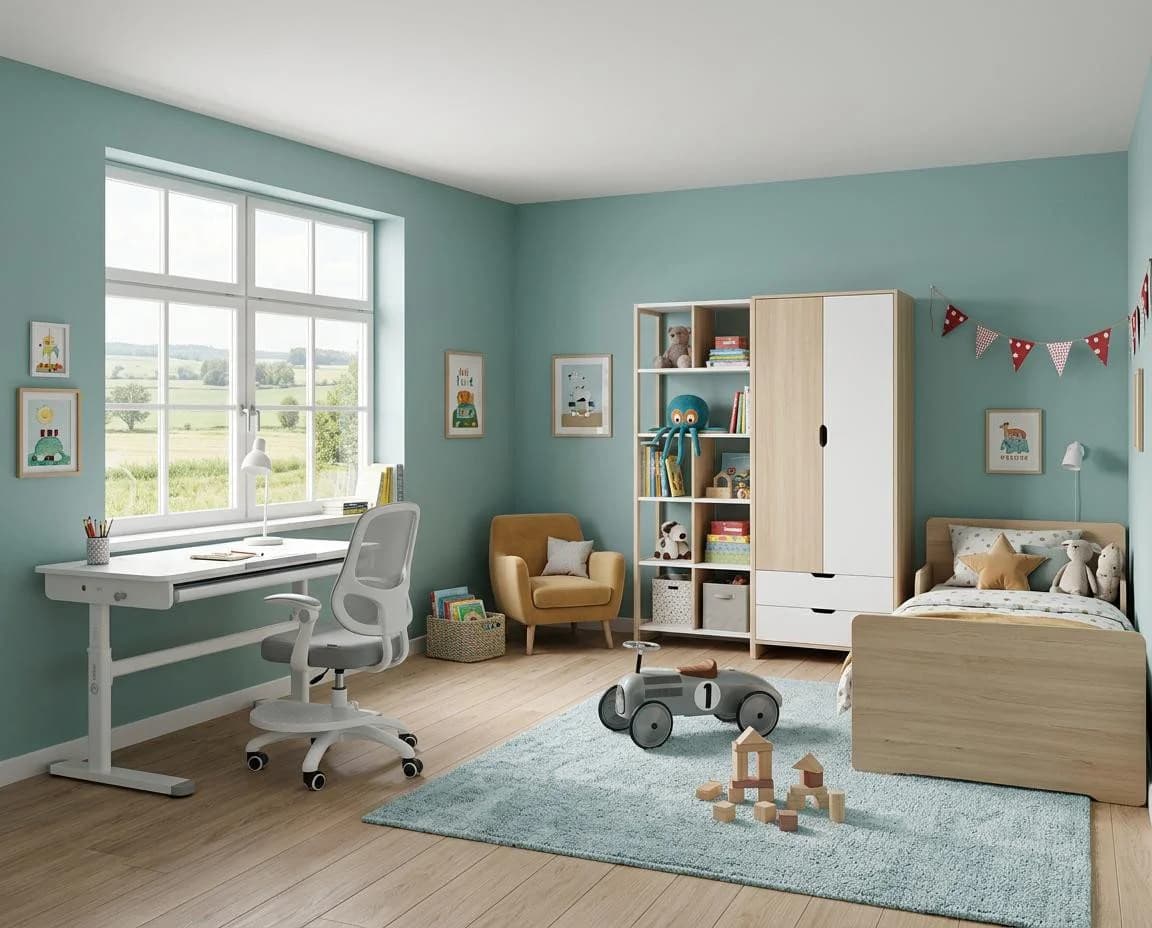 roba® Kinderschreibtisch Smart Grow höhenverstellbar mit Schublade Weiß
