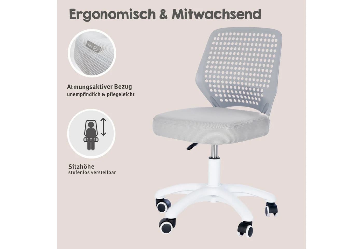 roba Smart Grow Basic Kinder-Bürostuhl Ergonomisch Höhenverstellbar - Bild 3