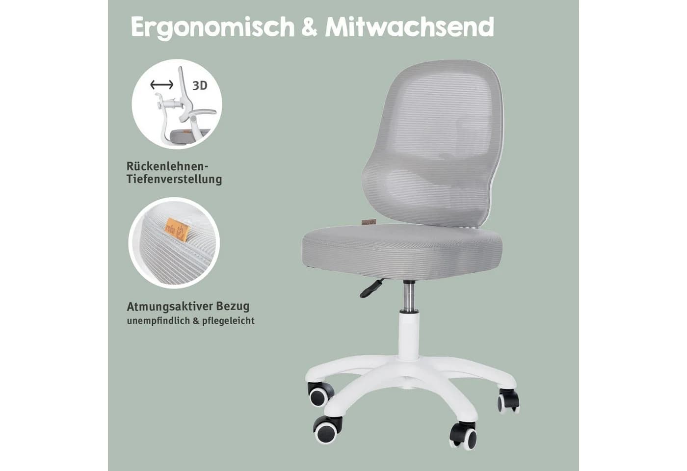 roba® Schreibtischstuhl Smart Grow 3D Grau/Weiß Ergonomischer Drehstuhl - Bild 3