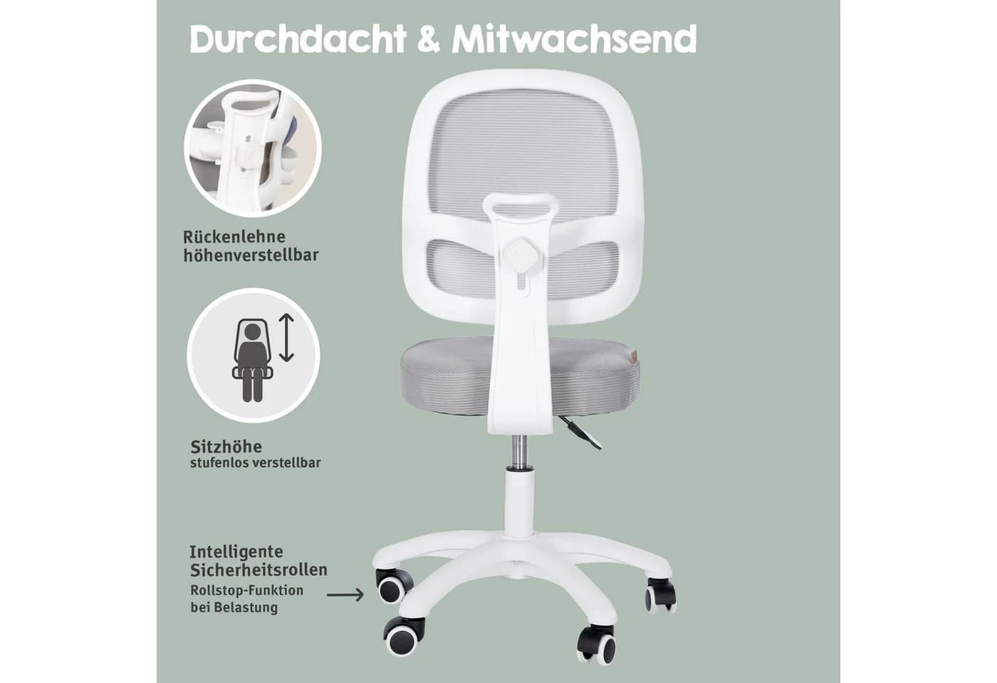roba® Schreibtischstuhl Smart Grow 3D Grau/Weiß Ergonomischer Drehstuhl - Bild 4