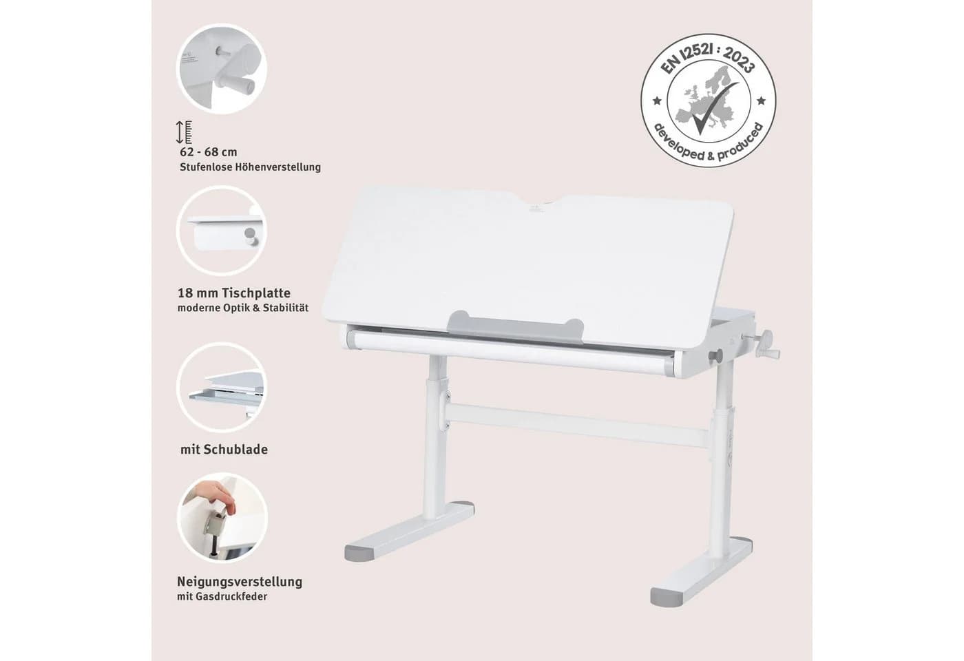 roba® Kinderschreibtisch Smart Grow höhenverstellbar neigbar weiß - Bild 3