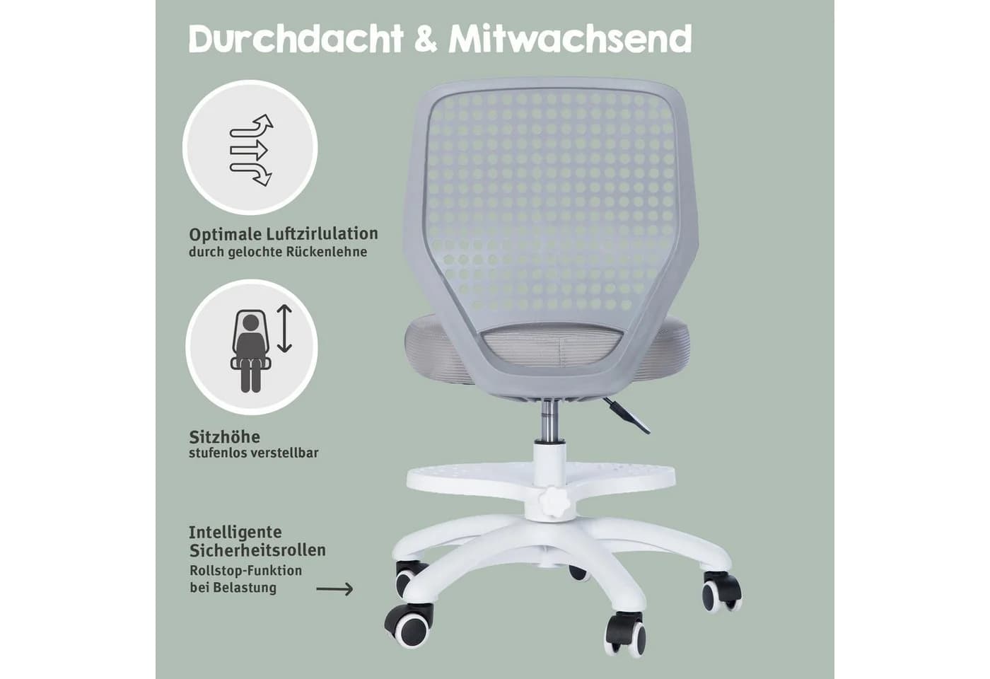 roba® Schreibtischstuhl Smart Grow Basic Grau Kinder Bürostuhl - Bild 4