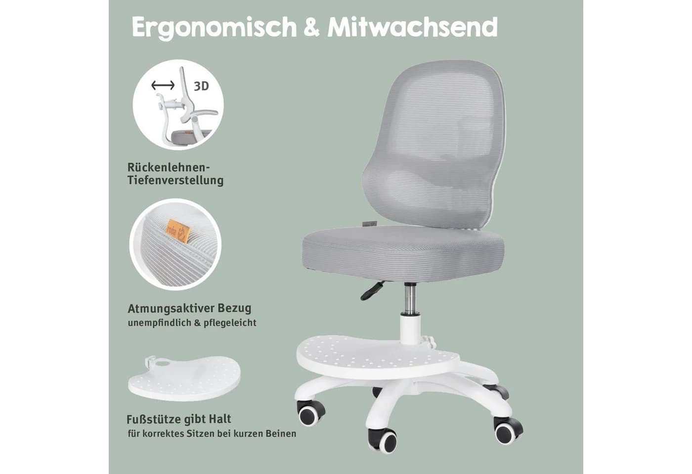 roba® Schreibtischstuhl Smart Grow 3D Grau/Weiss Ergonomischer Drehstuhl - Bild 3