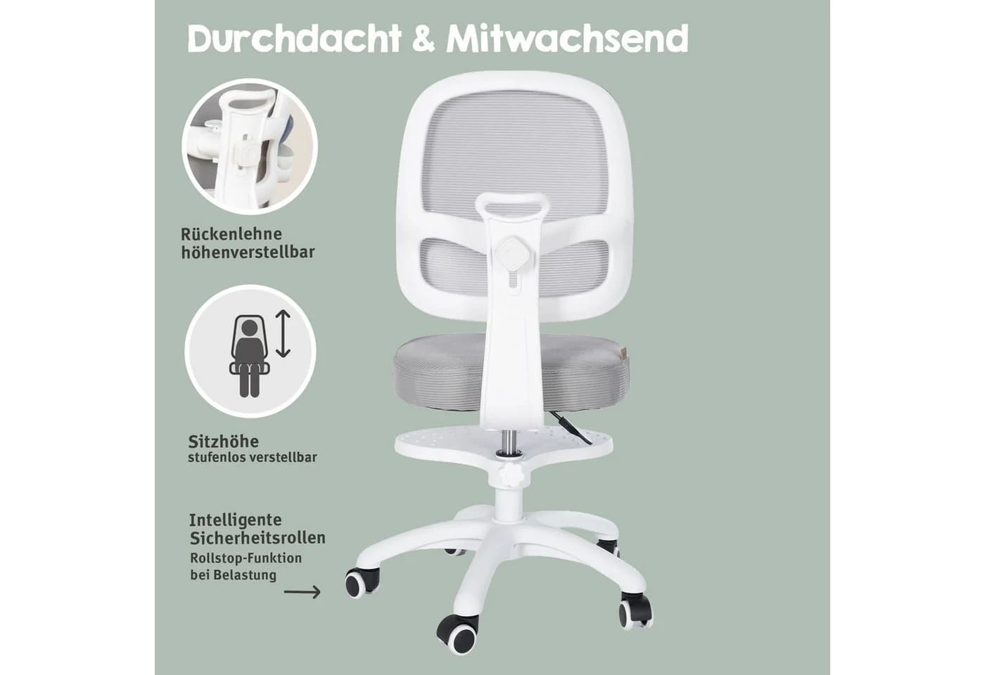 roba® Schreibtischstuhl Smart Grow 3D Grau/Weiss Ergonomischer Drehstuhl - Bild 4