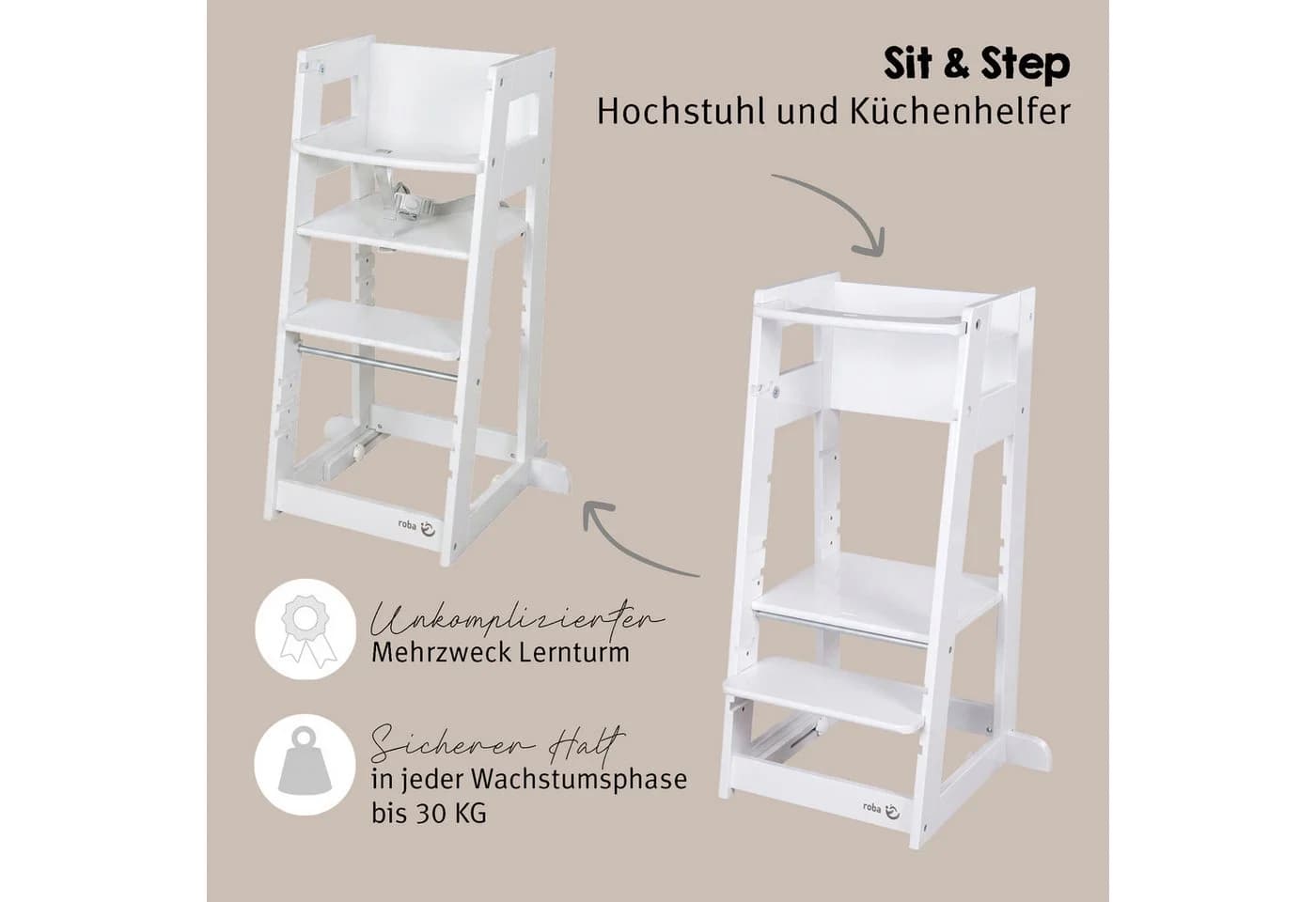 roba® Lernturm Hochstuhl 2in1 Sit & Step Weiß