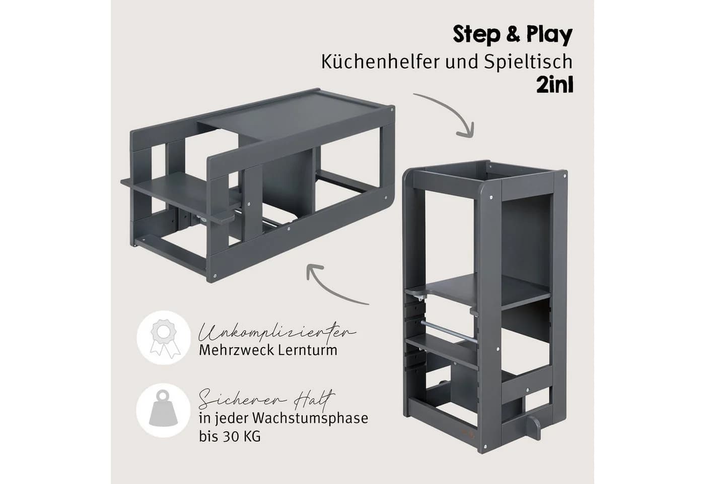 roba® Lernturm Step & Play 2in1 aus Holz grau - Bild 3
