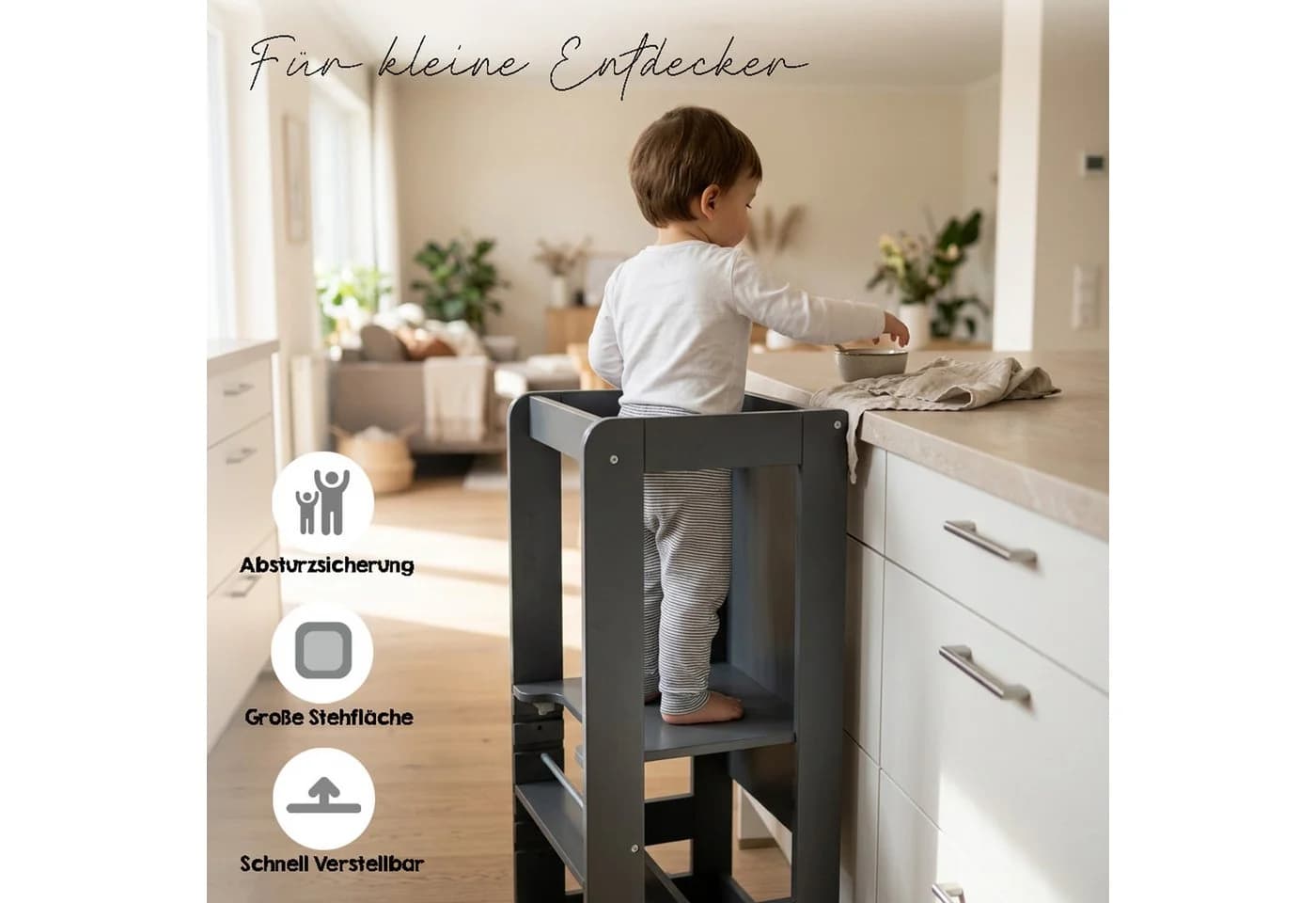 roba® Lernturm Step & Play 2in1 aus Holz grau - Bild 4