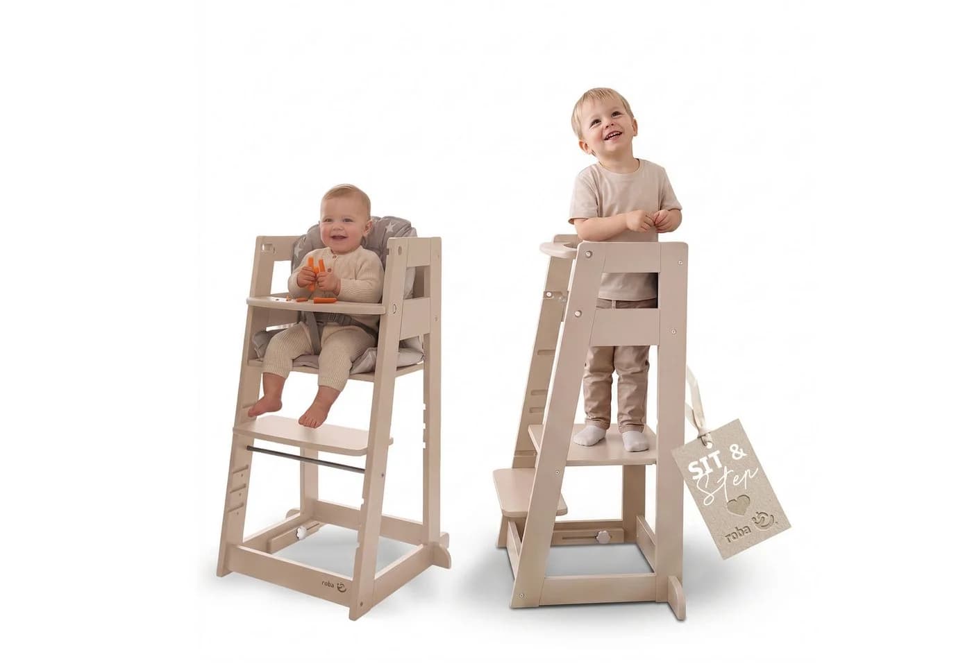 roba® Lernturm Hochstuhl 2in1 Sit & Step Weiß Holz - Bild 2