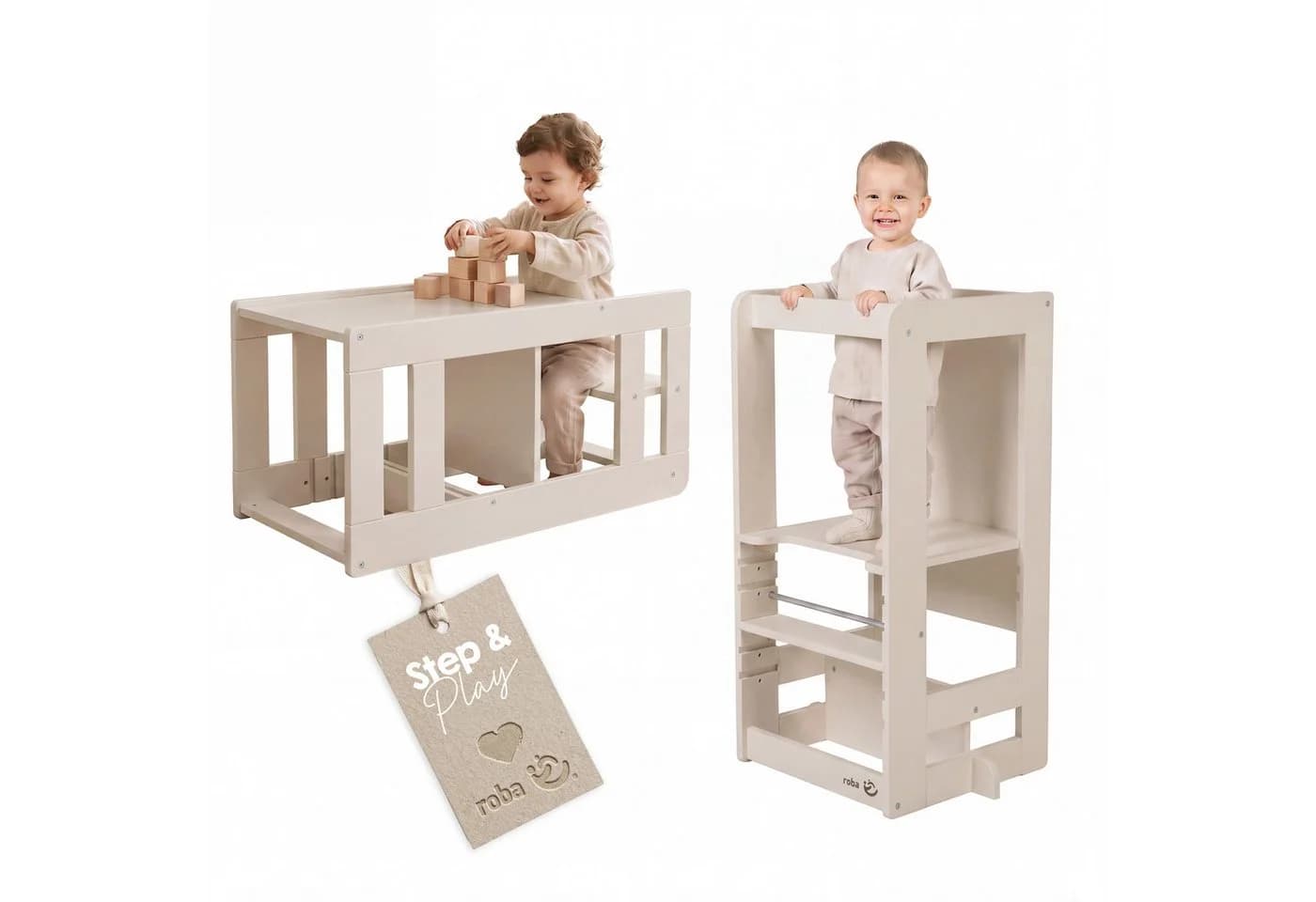roba® Stehhilfe 2 in 1 Lernturm "Step & Play" Beige - Bild 2