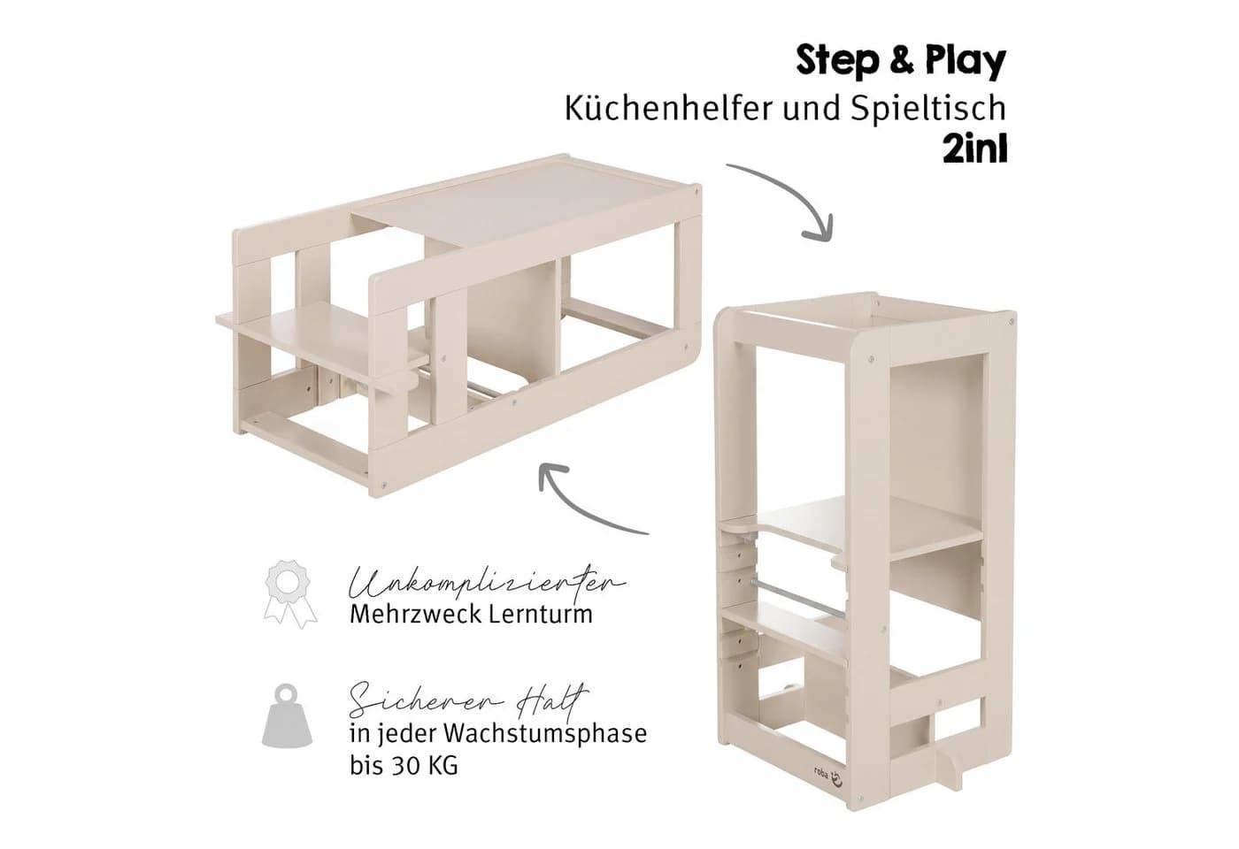 roba® Stehhilfe 2 in 1 Lernturm "Step & Play" Beige - Bild 3
